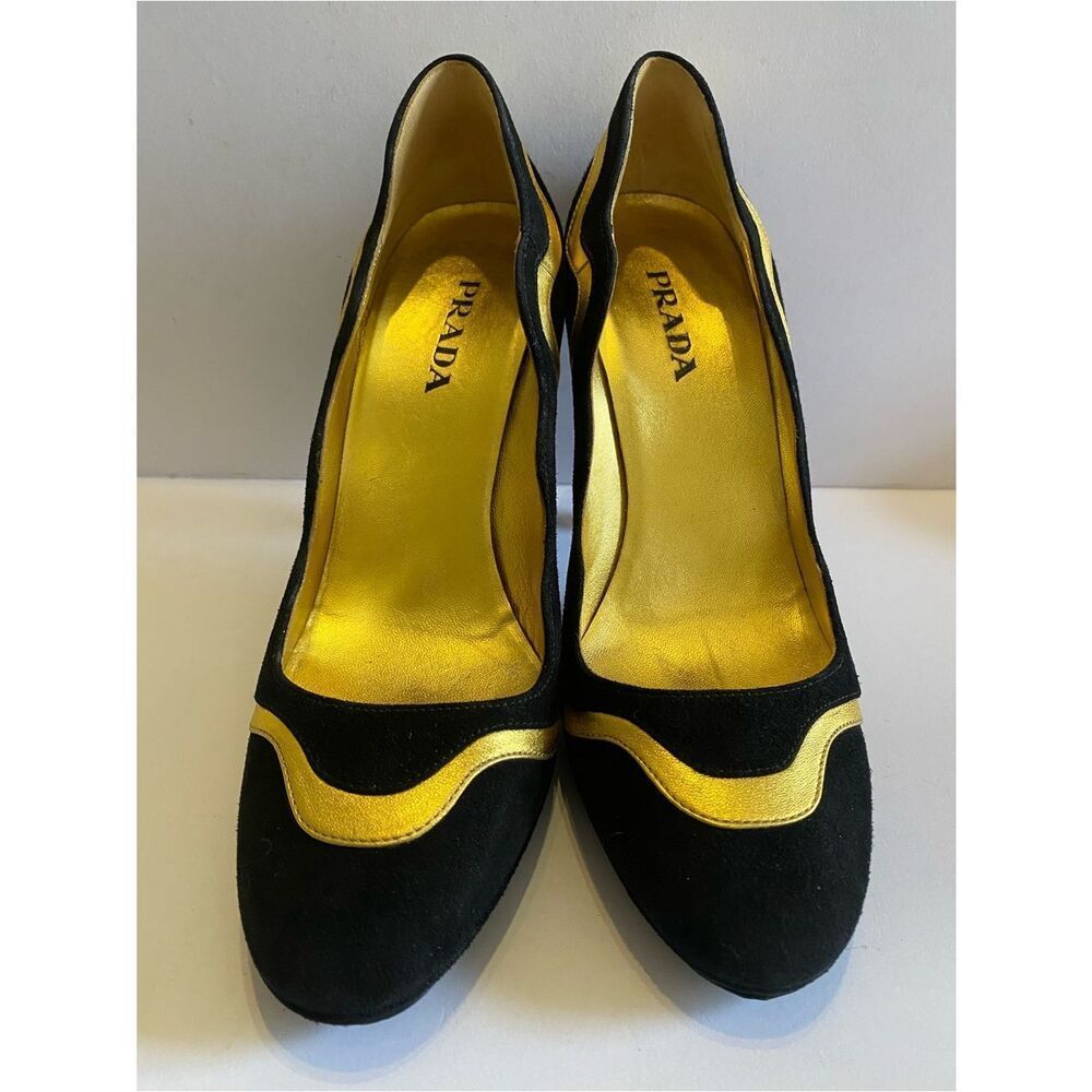 Prada 2008 Black and Gold Scalloped Wavy Heel w Box. Authentic - Picture 16 of 17